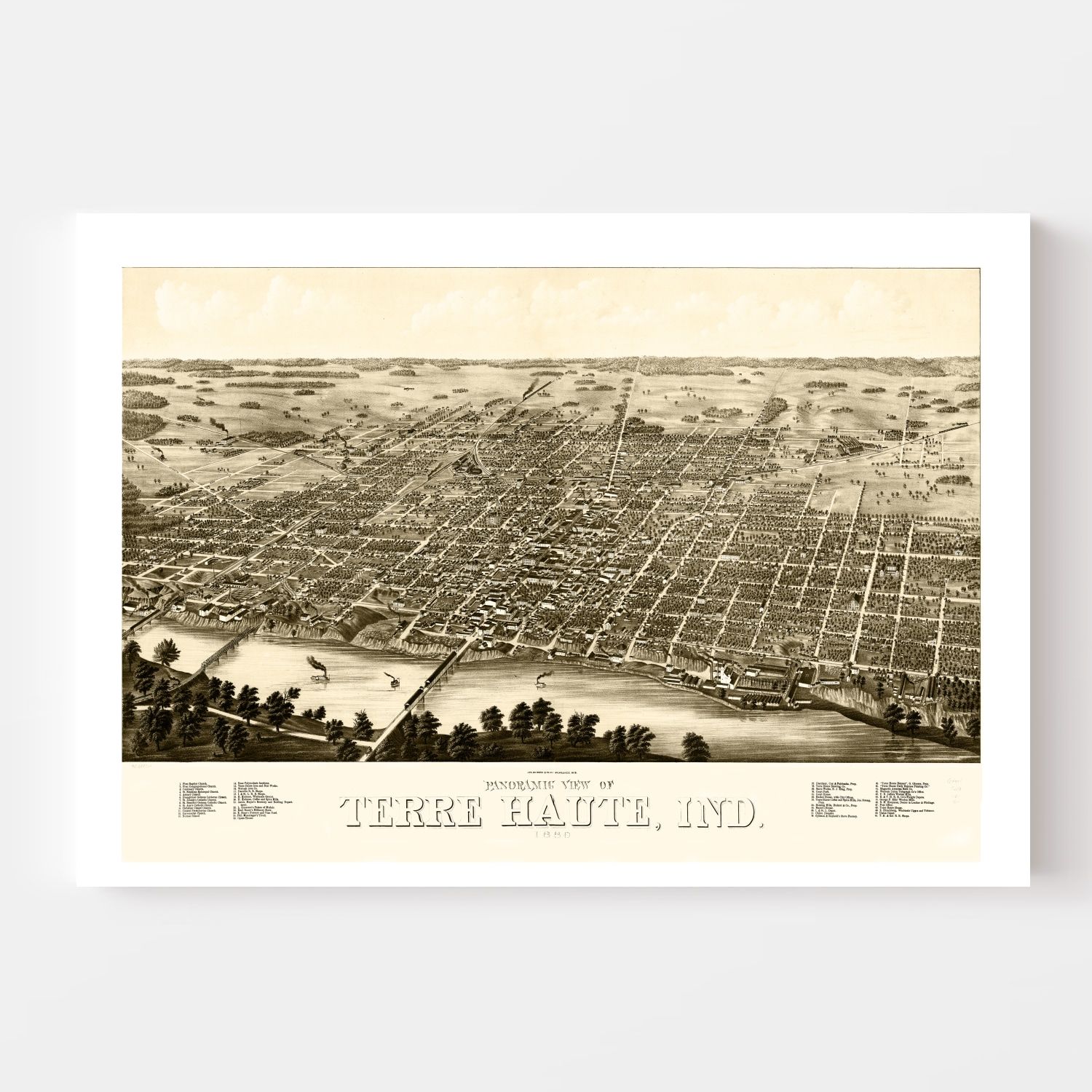 Vintage Map of Terre Haute, Indiana 1880