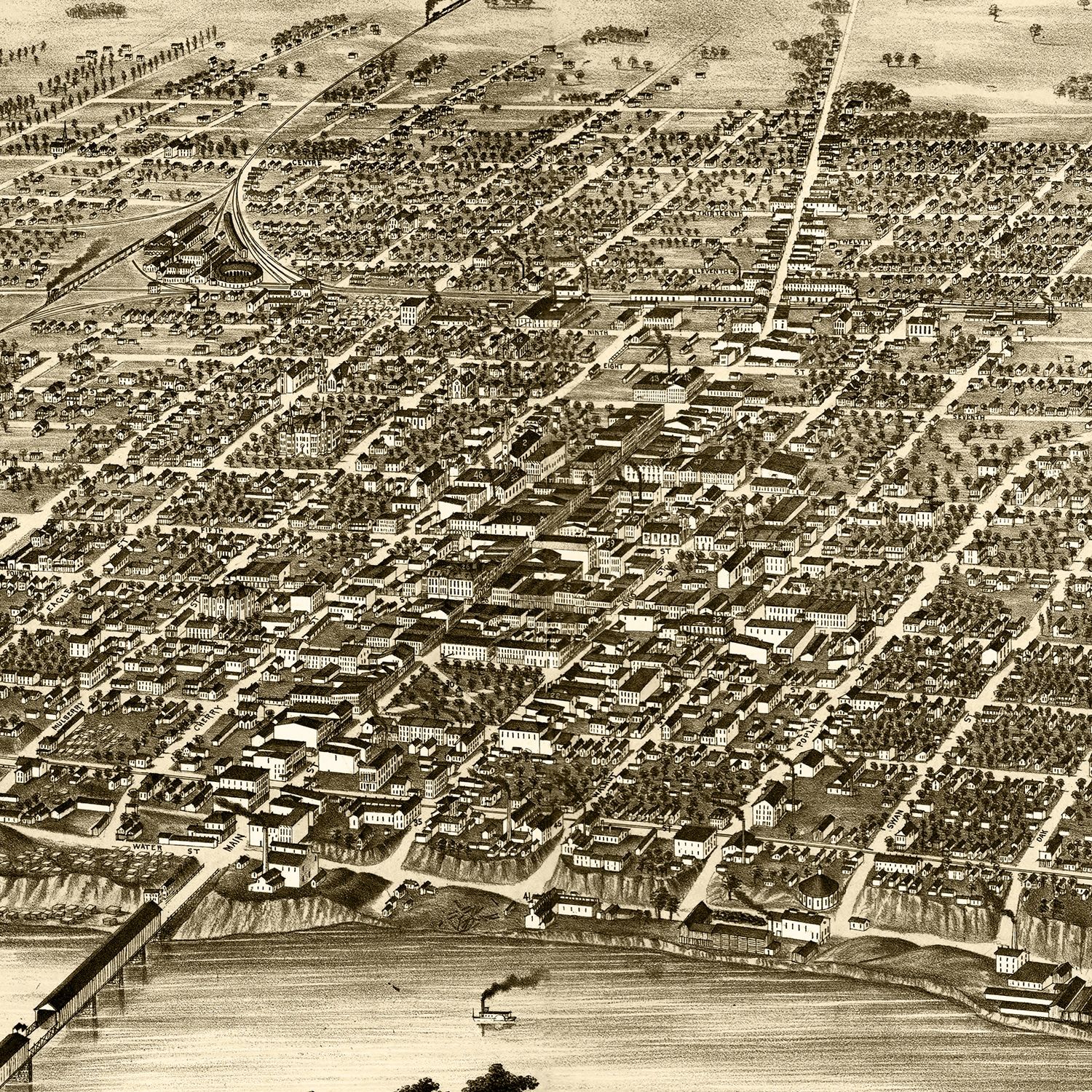 Vintage Map of Terre Haute, Indiana 1880
