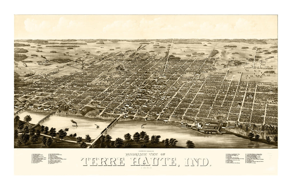 Vintage Map of Terre Haute, Indiana 1880