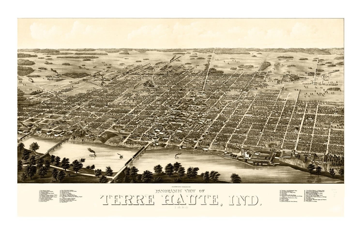 Vintage Map of Terre Haute, Indiana 1880