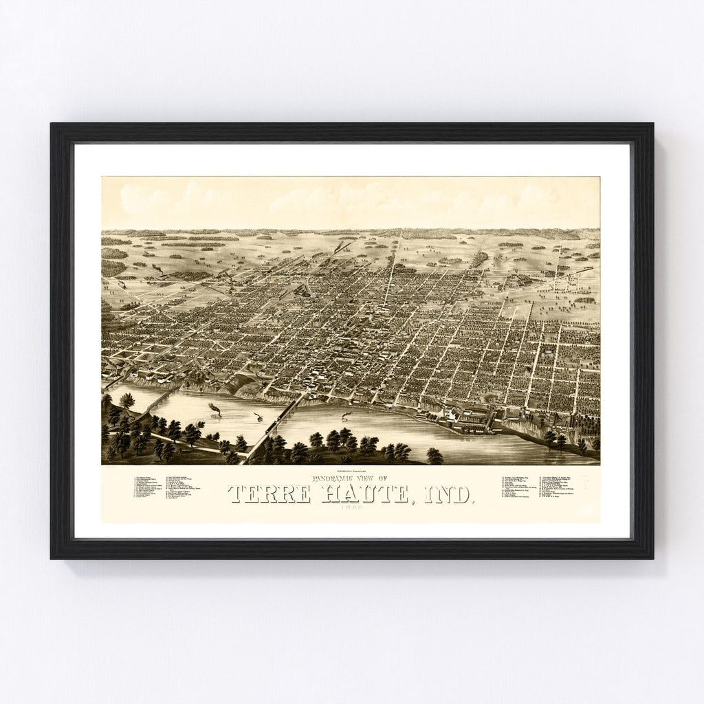 Vintage Map of Terre Haute, Indiana 1880