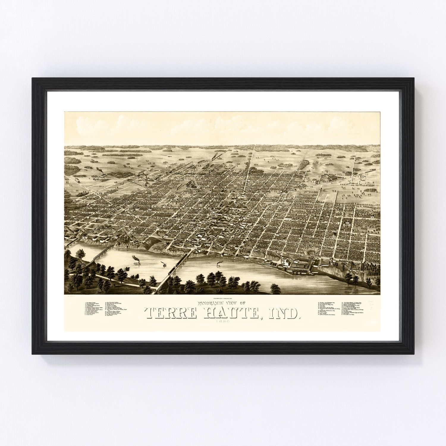 Vintage Map of Terre Haute, Indiana 1880