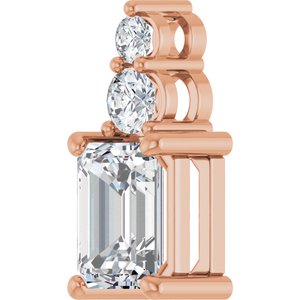 14K Rose Gold 7.5x5.5 mm Emerald 1/5 CTW Lab-Grown Diamond Semi-Set Pendant – image 3