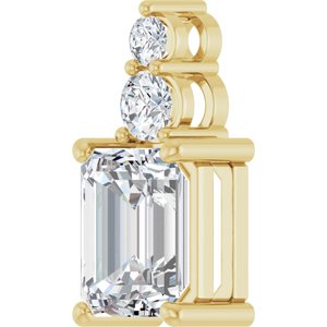 14K Yellow Gold 9x7 mm Emerald 1/3 CTW Natural Diamond Semi-Set Pendant – image 3