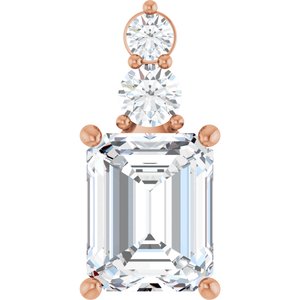 14K Rose Gold 10x8 mm Emerald 1/3 CTW Natural Diamond Semi-Set Pendant