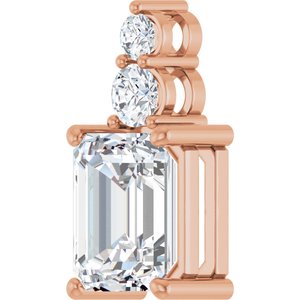 14K Rose Gold 10x8 mm Emerald 1/3 CTW Natural Diamond Semi-Set Pendant – image 3
