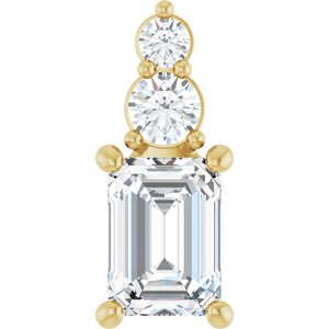 14K Yellow Gold 7x5 mm Emerald 1/6 CTW Lab-Grown Diamond Semi-Set Pendant