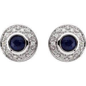 14K White Gold Natural Blue Sapphire & 1/10 CTW Natural Diamond Earrings – image 2