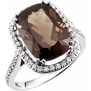 14K White Gold Natural Smoky Quartz & 1/2 CTW Natural Diamond Ring