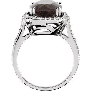 14K White Gold Natural Smoky Quartz & 1/2 CTW Natural Diamond Ring