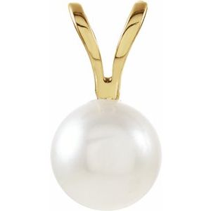 14K Yellow Gold Cultured White Akoya Pearl Pendant
