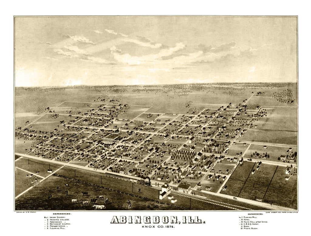 Vintage Map of Abingdon, Illinois 1874