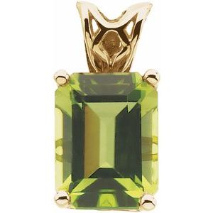 14K Yellow Gold Natural Peridot Scroll Setting�� Pendant