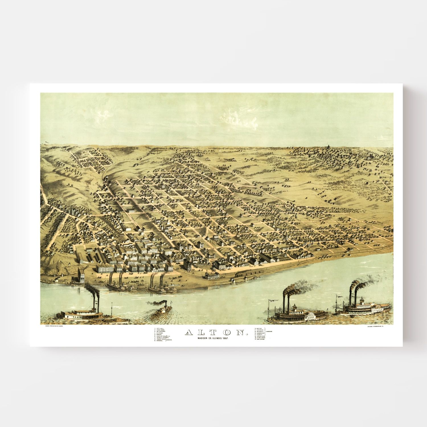 Vintage Map of Alton, Illinois 1867