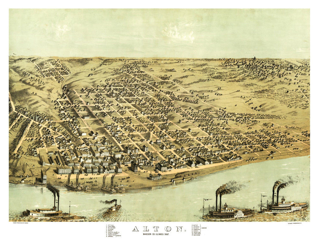 Vintage Map of Alton, Illinois 1867