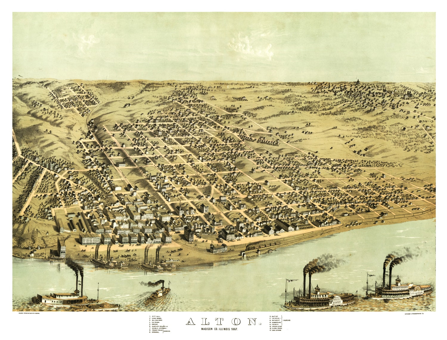 Vintage Map of Alton, Illinois 1867