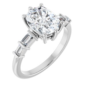 14K X1 White Gold 9x7 mm Elongated Cushion Ring Mounting