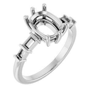 10K White Gold 9x7 mm Elongated Cushion Ring Mounting – image 2