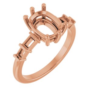 14K Rose Gold 9x7 mm Elongated Cushion Ring Mounting – image 2