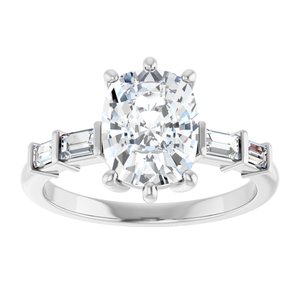 14K White Gold 9x7 mm Elongated Cushion Ring Mounting – image 5