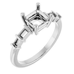14K X1 White Gold 6x6 mm Asscher Ring Mounting – image 2
