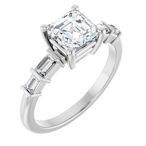 18K White Gold 6x6 mm Asscher Ring Mounting