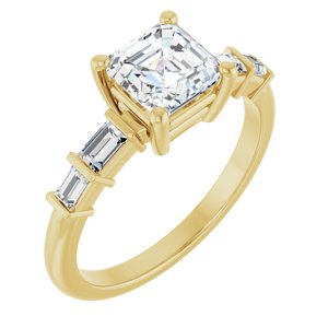 18K Yellow Gold 6x6 mm Asscher Ring Mounting