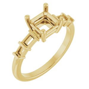 14K Yellow Gold 6x6 mm Asscher Ring Mounting – image 2