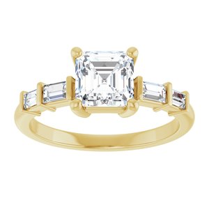 14K Yellow Gold 6x6 mm Asscher Ring Mounting – image 5