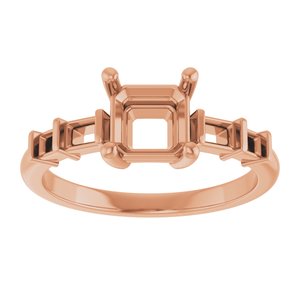 18K Rose Gold 6x6 mm Asscher Ring Mounting – image 6