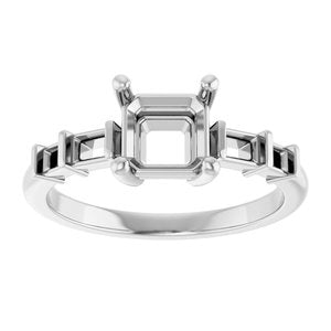 14K X1 White Gold 6x6 mm Asscher Ring Mounting – image 6