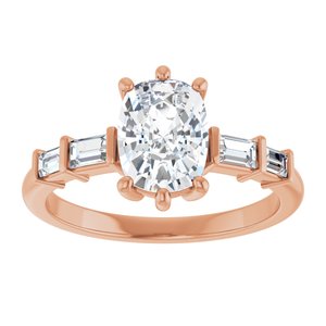 14K Rose Gold 8x6 mm Elongated Cushion Ring Mounting – image 5