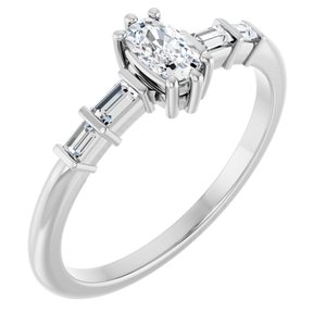 10K White Gold 5x3 mm Elongated Cushion Ring Mounting