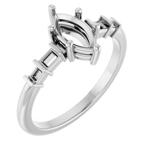 14K White Gold 8.5x4.5 mm Marquise Ring Mounting – image 2