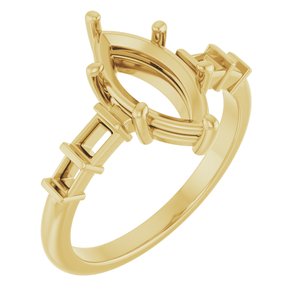 14K Yellow Gold 12x6 mm Marquise Ring Mounting – image 2
