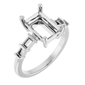 10K White Gold 10x7 mm Emerald Ring Mounting – image 2