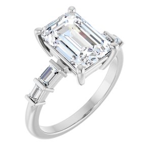 14K White Gold 10x7 mm Emerald 1/4 CTW Natural Diamond Semi-Set Ring
