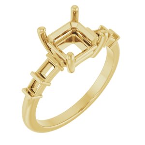 18K Yellow Gold 7x7 mm Asscher Ring Mounting – image 2