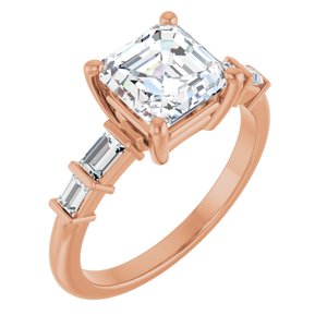 10K Rose Gold 7x7 mm Asscher Ring Mounting
