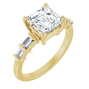 18K Yellow Gold 7x7 mm Asscher Ring Mounting