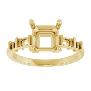 18K Yellow Gold 7x7 mm Asscher Ring Mounting – image 6