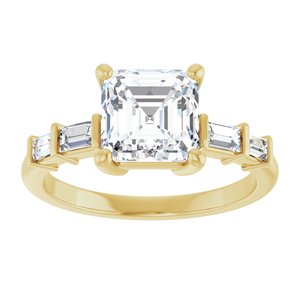 18K Yellow Gold 7x7 mm Asscher Ring Mounting – image 5