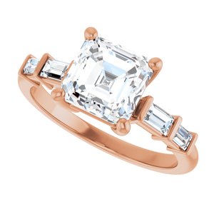 10K Rose Gold 7x7 mm Asscher Ring Mounting – image 8