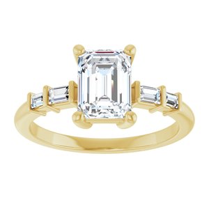 14K Yellow Gold 7.5x5.5 mm Emerald 1/6 CTW Natural Diamond Semi-Set Ring – image 5