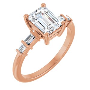 14K Rose Gold 7.5x5.5 mm Emerald 1/6 CTW Natural Diamond Semi-Set Ring