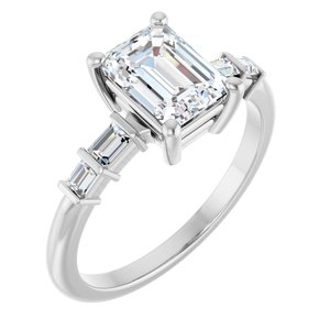 14K White Gold 7.5x5.5 mm Emerald 1/6 CTW Natural Diamond Semi-Set Ring