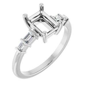 14K White Gold 7.5x5.5 mm Emerald 1/6 CTW Natural Diamond Semi-Set Ring – image 2
