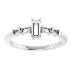 10K White Gold 5x2 mm Straight Baguette Ring Mounting – image 6