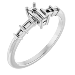 14K White Gold 5x2 mm Straight Baguette Ring Mounting – image 2