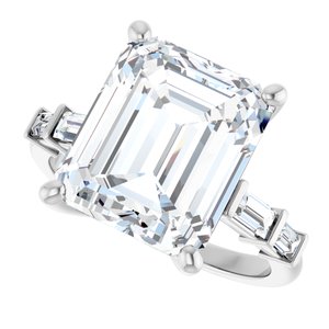 10K White Gold 12x10 mm Emerald Ring Mounting – image 8